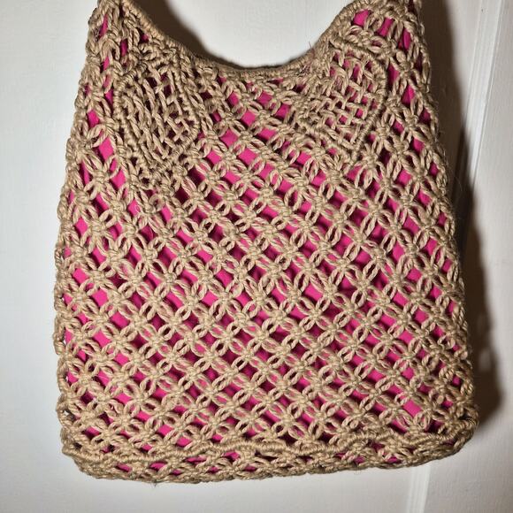 American Eagle Outfitters Jute Crochet Bag With Pink Lining Crossbody - Picture 2 of 6